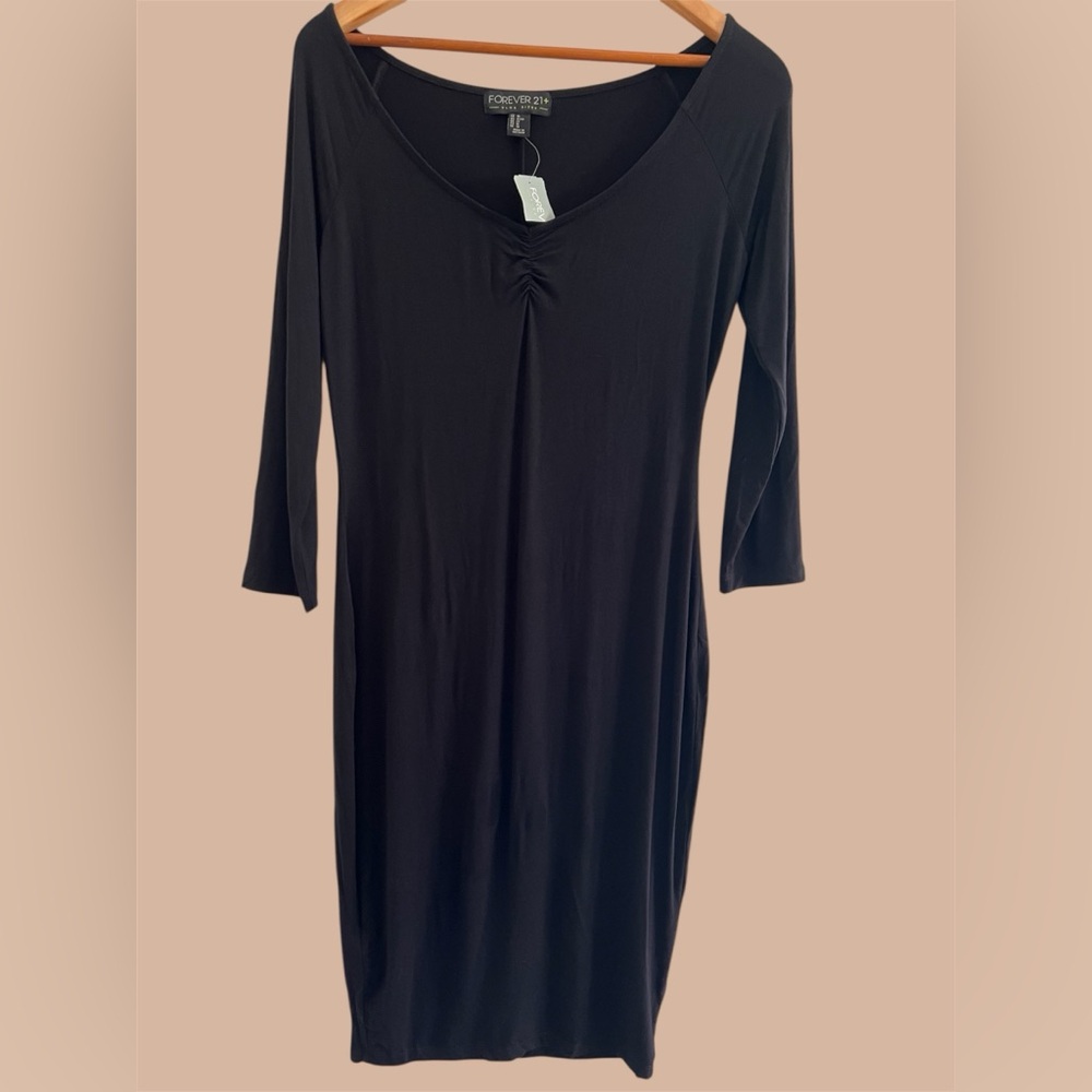 NWT Forever 21 Black 3/4 Sleeve Midi Spandex Sheath Dress